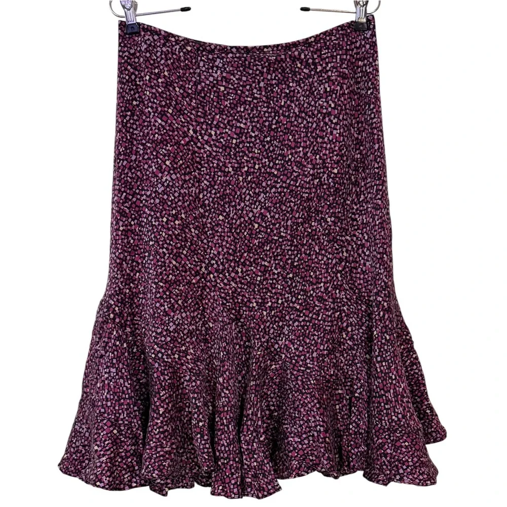 Vtg Liz Claiborne 100% Silk Purple Mosaic Flounce Hem Skirt Y2K Whimsigoth 8